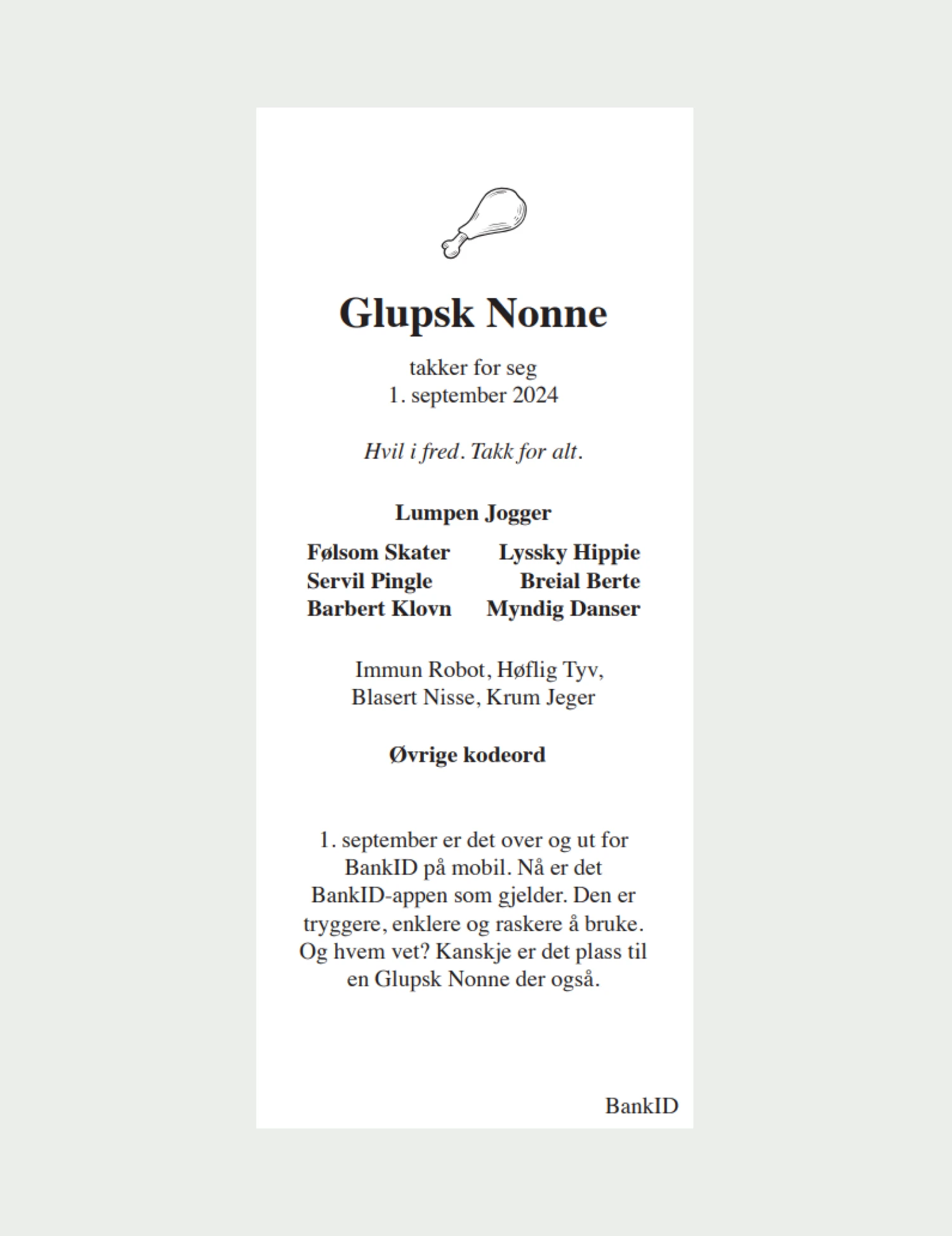 Dødsannonse Glupsk Nonne