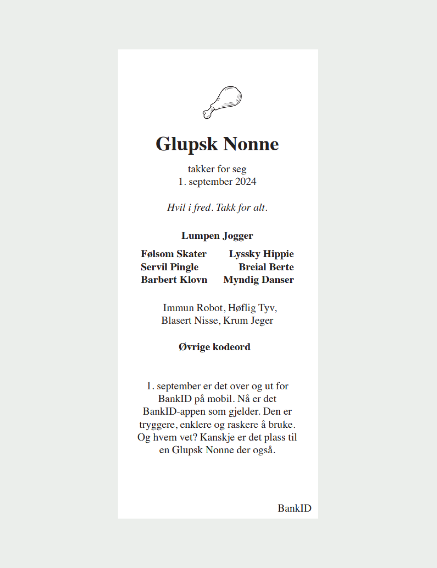 Dødsannonse Glupsk Nonne